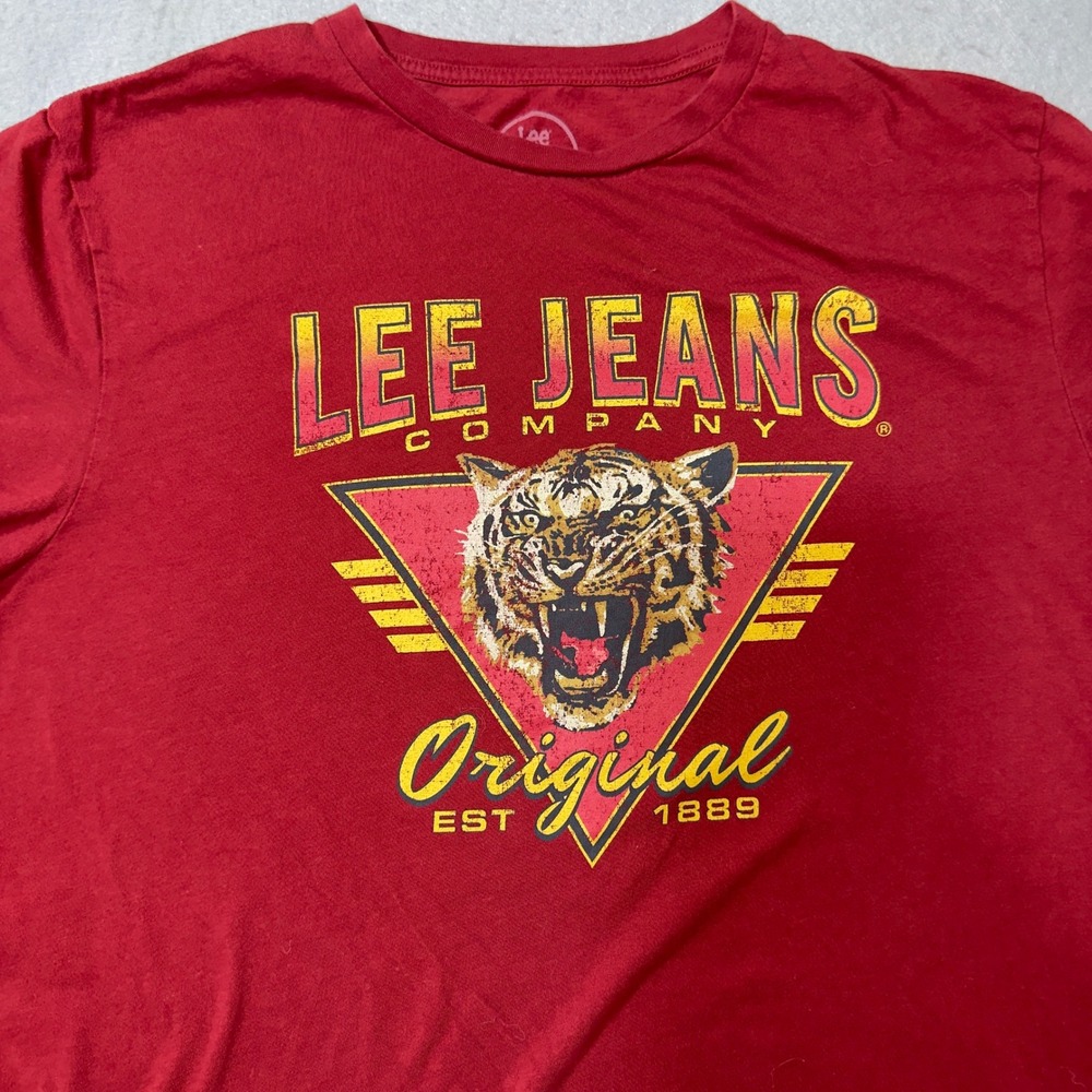 Lee Jeans Company Mens Red‎ Tiger Graphic T-Shirt Classic Fit Large 100% Cotton